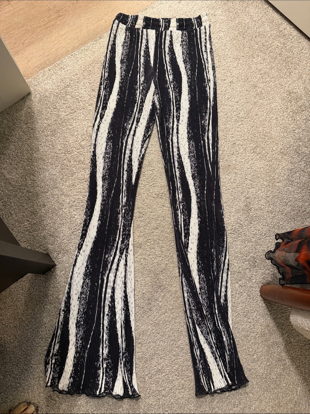 Nasty Gal Black & White Striped Pleated Flare Pants